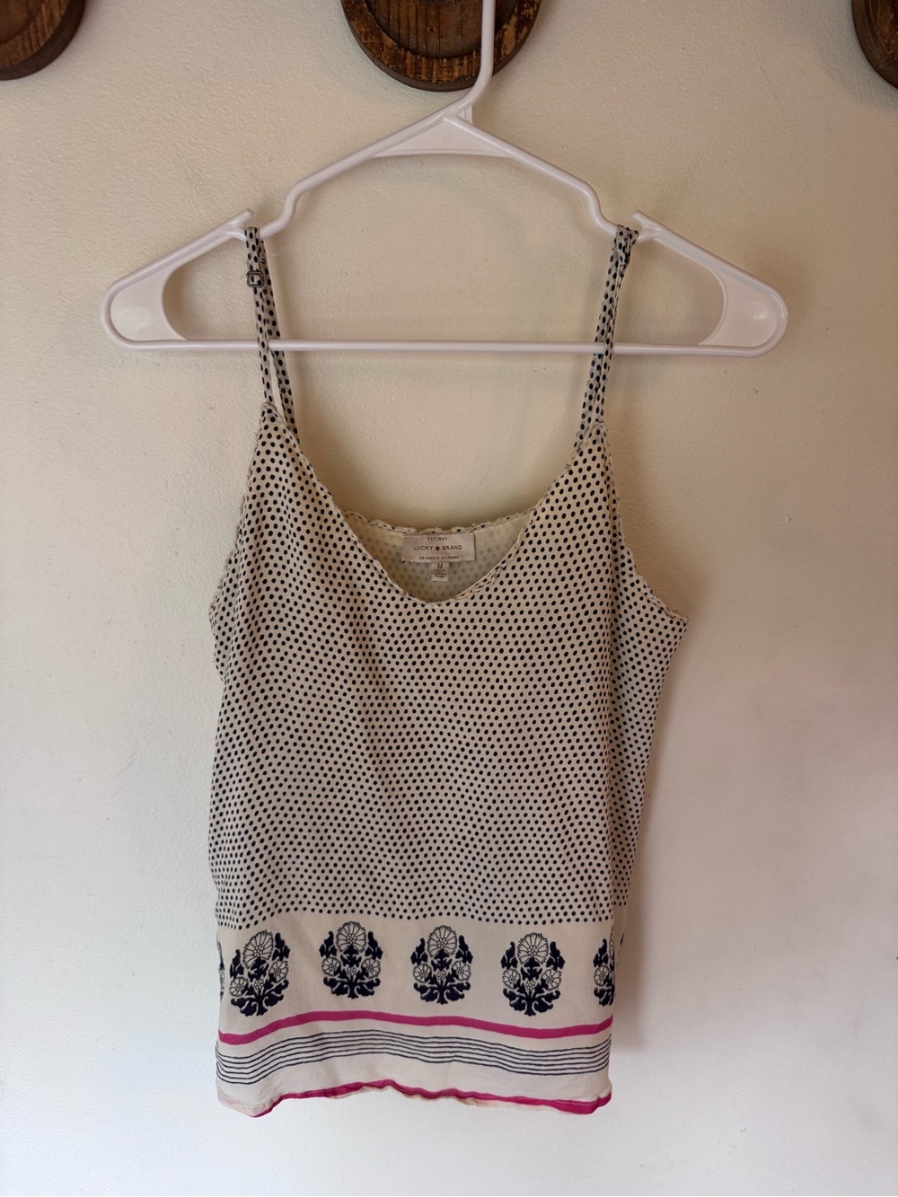 Lucky Brand Sleeveless Polka Dot & Border Print Tank Top size medium - Picture 2 of 7